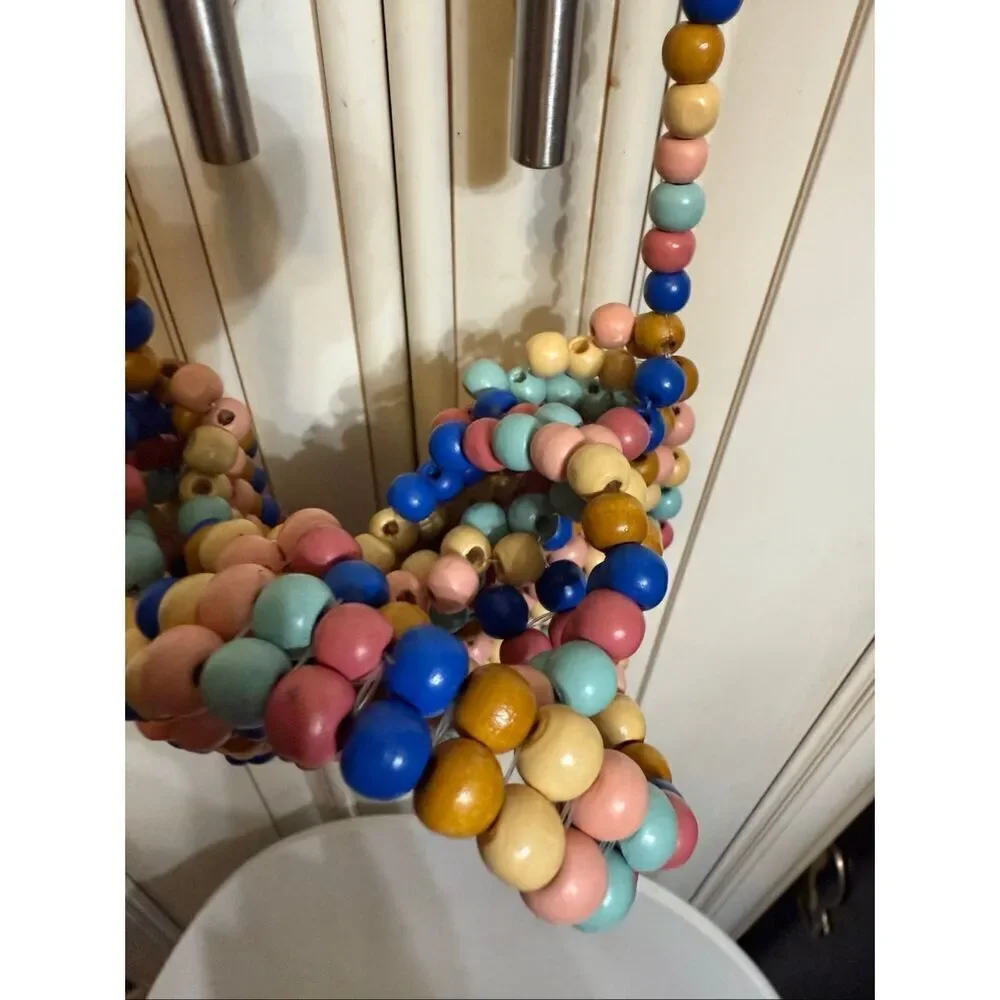 The Unbranded Brand Women's Striped Wooden Beaded Crossbody Bag Multicolor Small